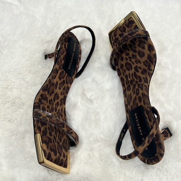 Good America Leopard Print Square Toe Sandal Heel - Picture 6 of 13